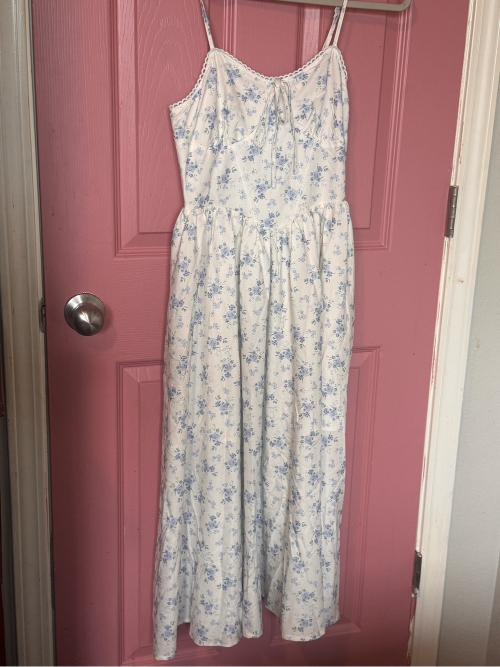 Cottage Core women’s blue floral midi dress size L